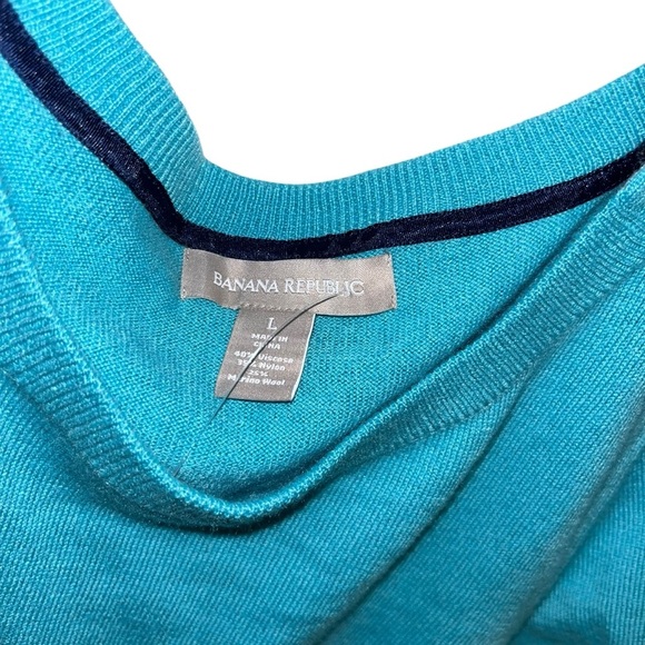 Banana Republic teal blue lightweight sweater large L Merino wool blend - Picture 3 of 4
